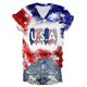thumbnail image 1 of Camiseta Informal de Manga Corta Fiudx Cuello En V Estampado Día de La Independencia Mujer, 1 of 3