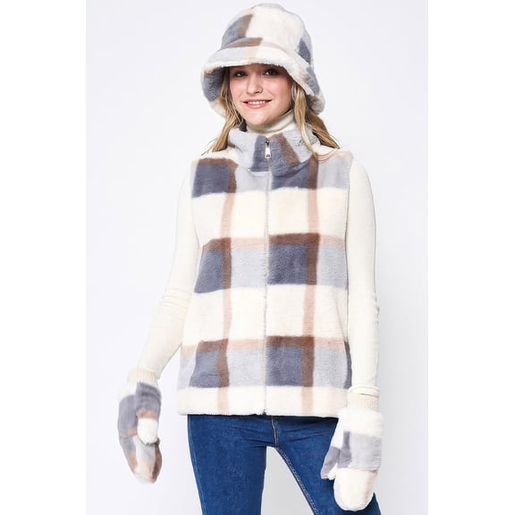Plaid Faux Fur Vest