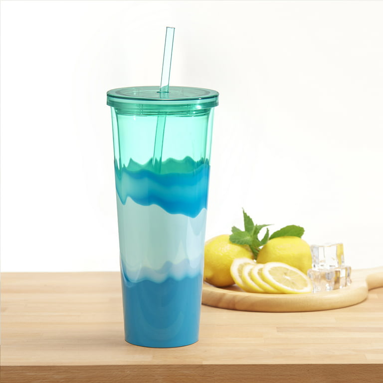 Mainstays 26 oz Double Wall Plastic Tinted Tumbler with Straw