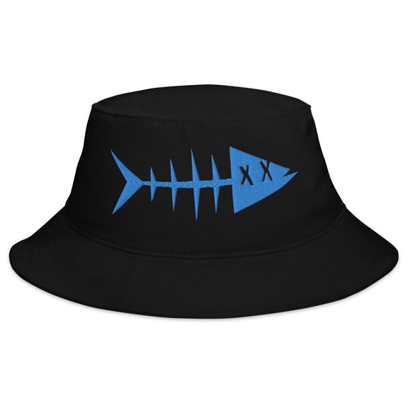 Clishirt Adult Unisex Embroidered Blue Fish Cotton Black Bucket Hat