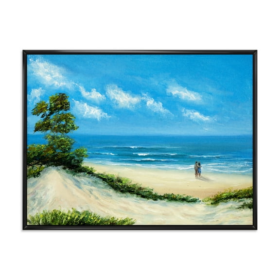 Designart 'Couple At The Beach In Sunlight' Nautical & Coastal Framed Canvas Wall Art Print