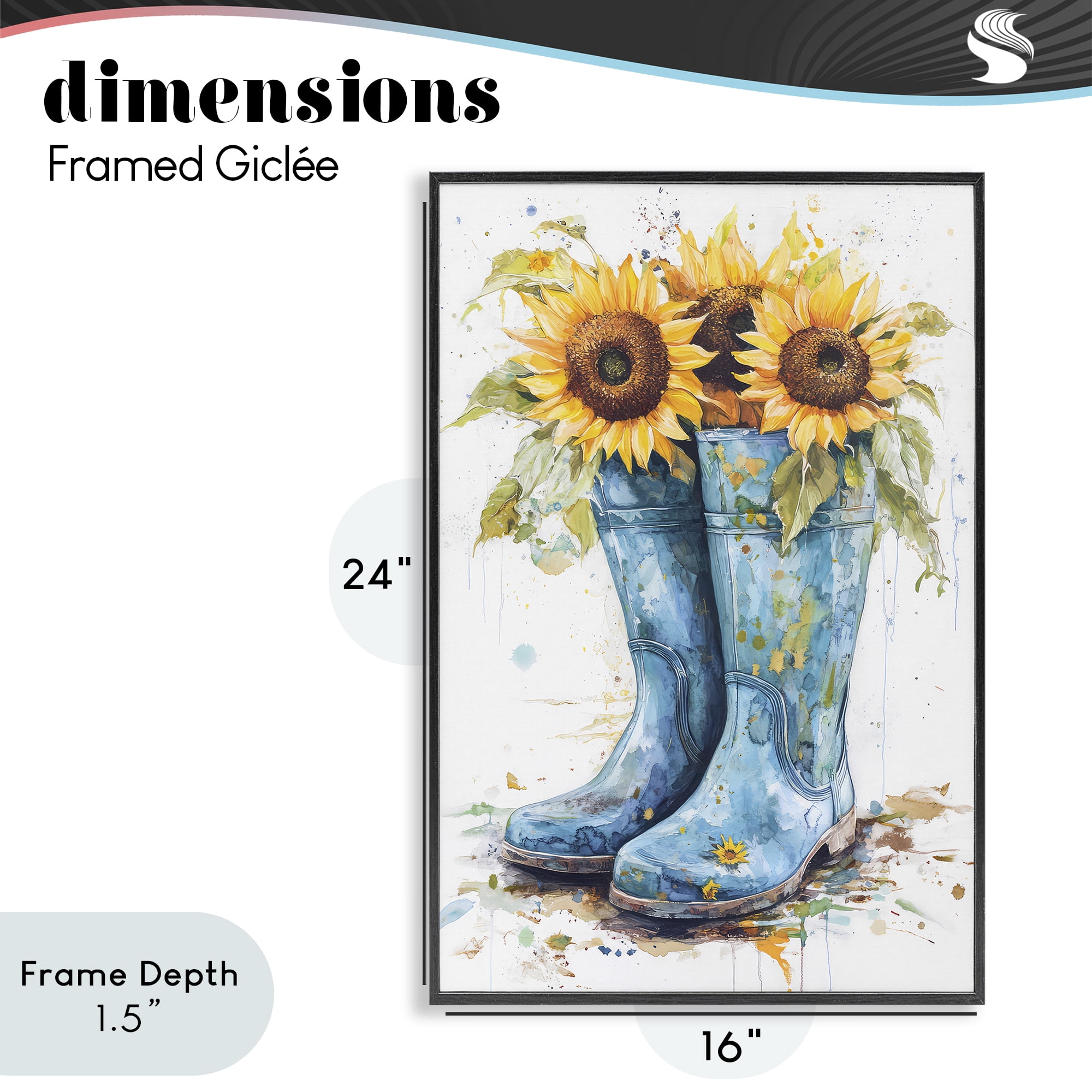 Stupell Industries Blue Rain Boots & Sunflowers Black Framed Giclee Art, design by Tina LeCour