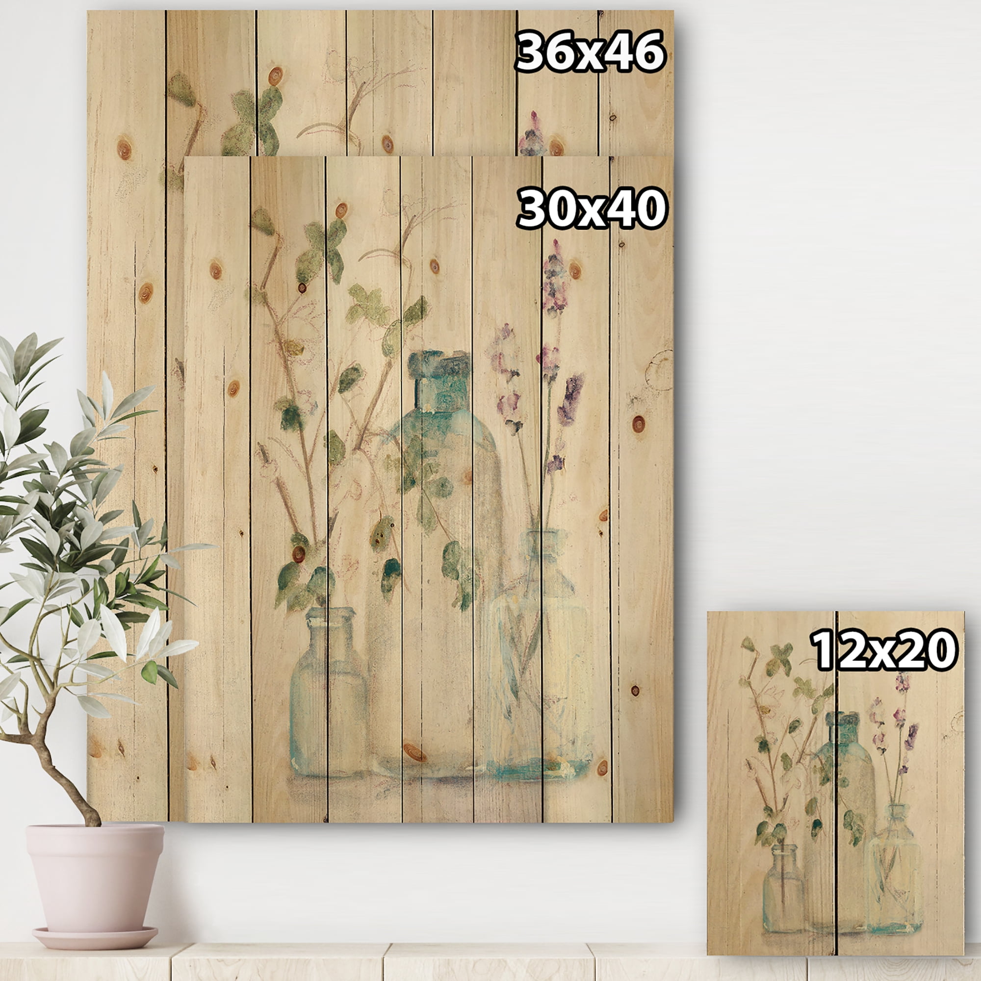 Designart 'Blossoms on Birch Cottage Bouquet In Glass Jar IV' Farmhouse Print on Natural Pine Wood