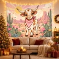 thumbnail image 3 of Spotted Calf with Paisley Bandana on Sandy Desert Mesa, Whimsical Folk Art for Teen Girls, Western Ranch Decor, Birthday Gift, Tapestry Wall Hanging for Bedroom and Dorm, 3 of 7