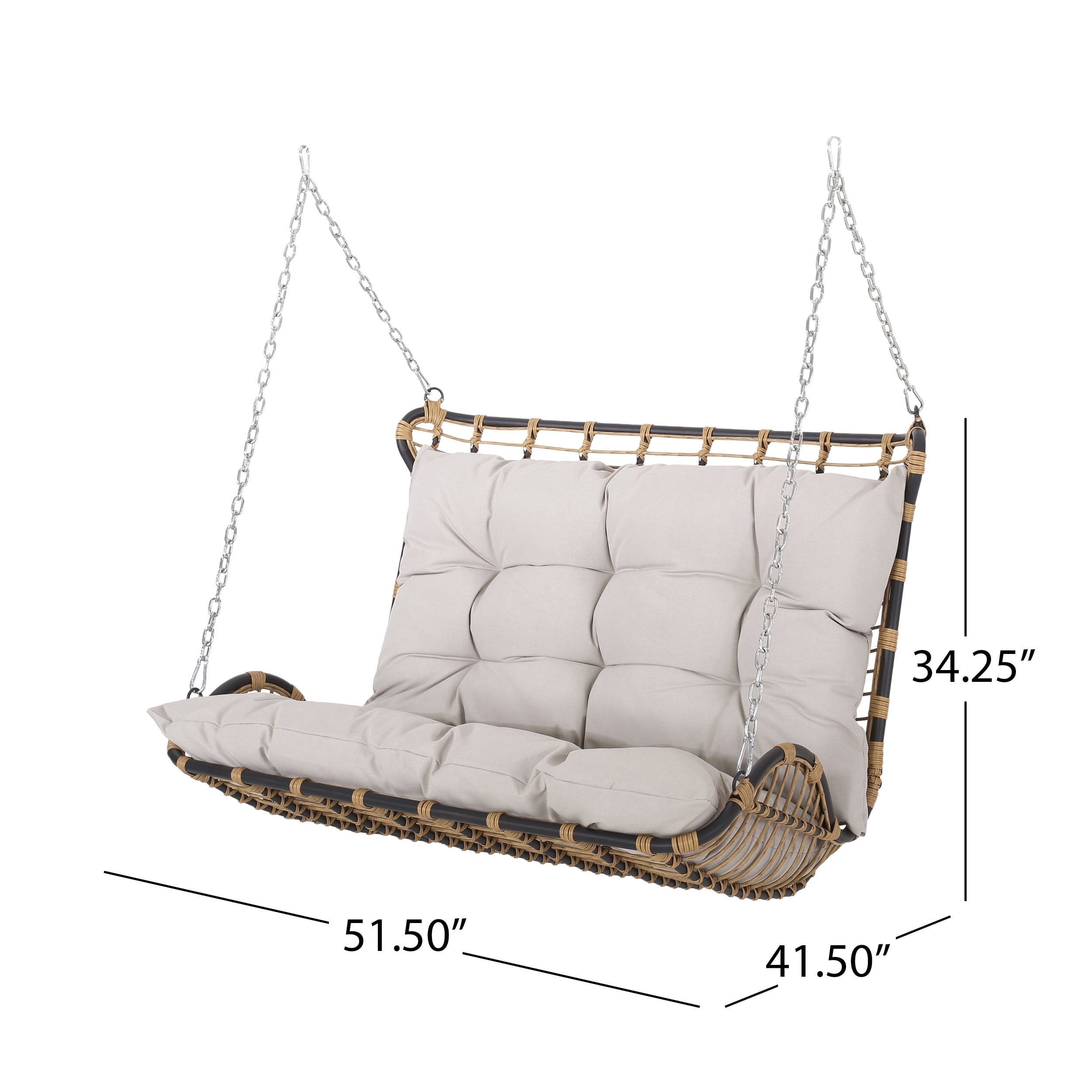Hurlbut Wicker Outdoor Porch Swing with Cushions, Light Brown and Beige