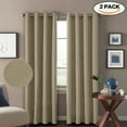 thumbnail image 1 of PrimeBeau Premium Energy Saving Thermal Insulated Textured Linen Living Room Curtains,Ultra Elegant 8 Grommets per Panel,52 by 108 - Inch (Set of 2) - Light Taupe, 1 of 7
