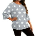 thumbnail image 2 of Hrsba Tops for Women Trendy,Women Star Print Casual 3/4 Sleeve Crewneck Summer Plus Size Daily Wear Blouse Tops, 2 of 6