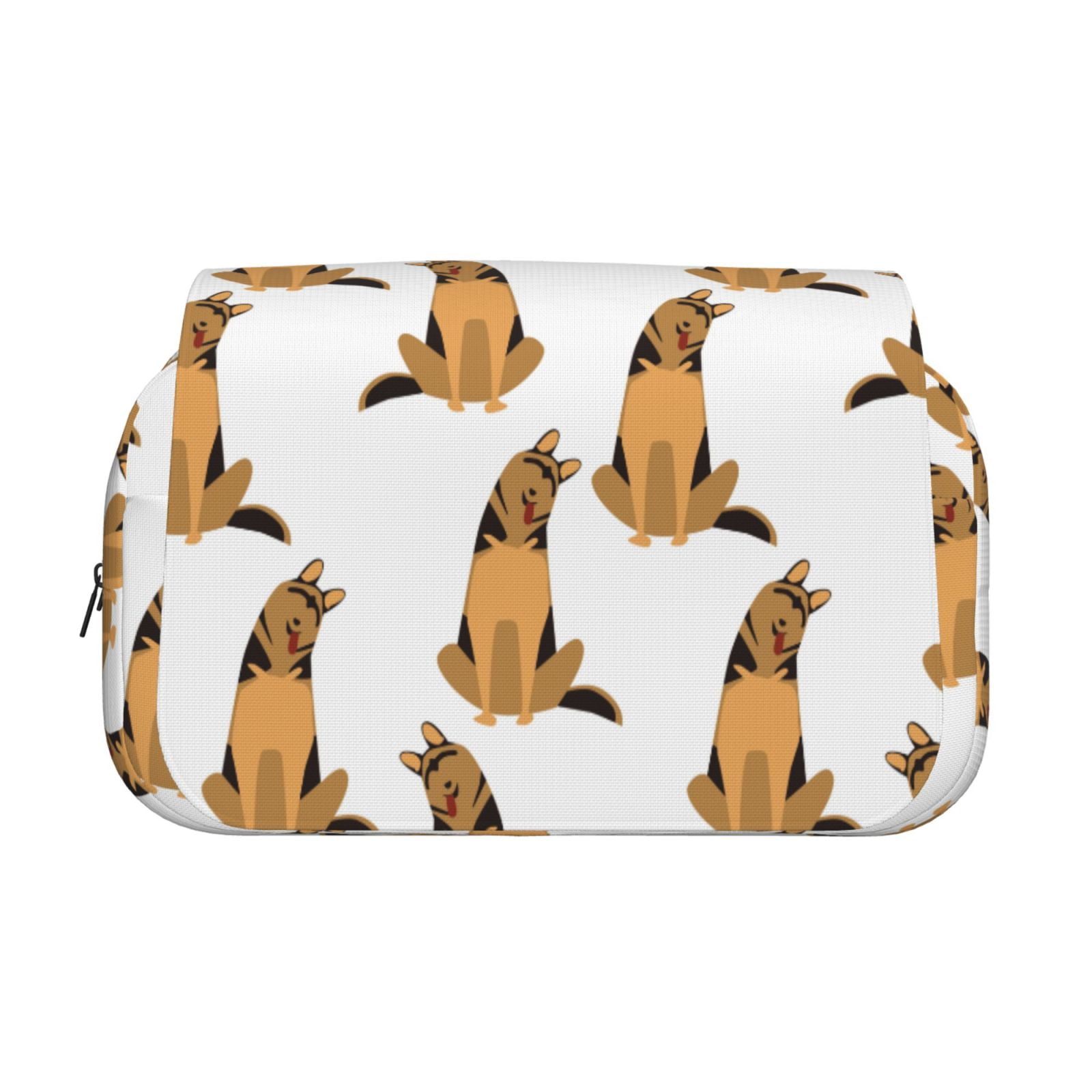 Rateoe German Shepherd Dog Pattern Double Clamshell Pen Case, Storage Organizer with Two Zipper Compartments– Holds Up to 50 Pencils & Pens