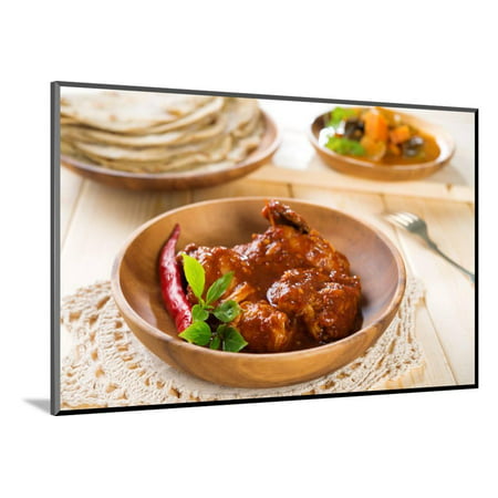 Indian Curry Chicken. Popular Indian Dish on Dining Table. Wood Mounted Print Wall Art By
