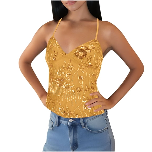 Women Blouse, Womens Y2K Floral Embroidered Tulle Tank Top Backless Glitter Cami Crop Tops Sleeveless Rhinestone Camisole