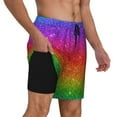 thumbnail image 3 of Picia Rainbow Glitter pattern Mens Swim Trunks with Compression Liner Stretch Beach Shorts Quick Dry with Zipper Pockets No-Chafing Board Shorts-XX-Large, 3 of 9