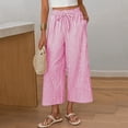 thumbnail image 2 of SuTry Womens Wide Leg Capri Pants Ruffled Elastic Drawstring High Waist Hidden Side Inseam Pockets Classic Gingham Check Print Summer Beach Home Casual Wear Trousers, 2 of 6