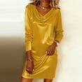 thumbnail image 2 of Busydd Womens Dresses Trendy Satin Long Sleeve Dress for Women Solid Color Cowl Neck Casual Dresses for Women S, 2 of 7