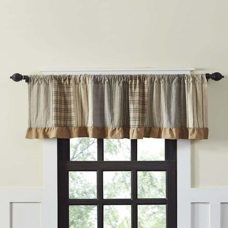 Chambray Pocket - Charcoal Grey Farmhouse Kitchen Curtains Miller Farm Charcoal Rod Pocket Cotton Hanging Loops Patchwork Chambray 19x72 Valance