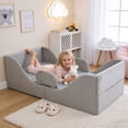 thumbnail image 6 of Spanspace Toddler Bed, Toddler Floor Bed – Low-to-Ground Design with Detachable Guard Rails, Soft Upholstered Transition Bed, Standard Crib Size for kids Ages 1–6 (Gray), 6 of 10