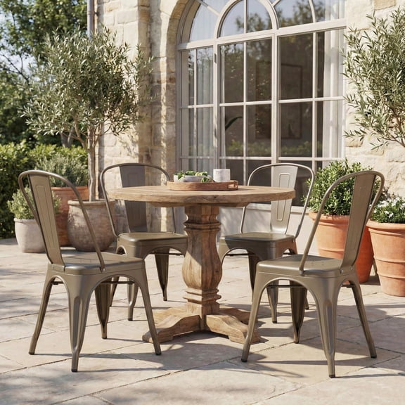 VINEEGO Metal Dining Chair Indoor-Outdoor Use Stackable Classic Trattoria Chair Fashion Dining Metal Side Chairs for Bistro Cafe Restaurant Set of 4 (Gun)