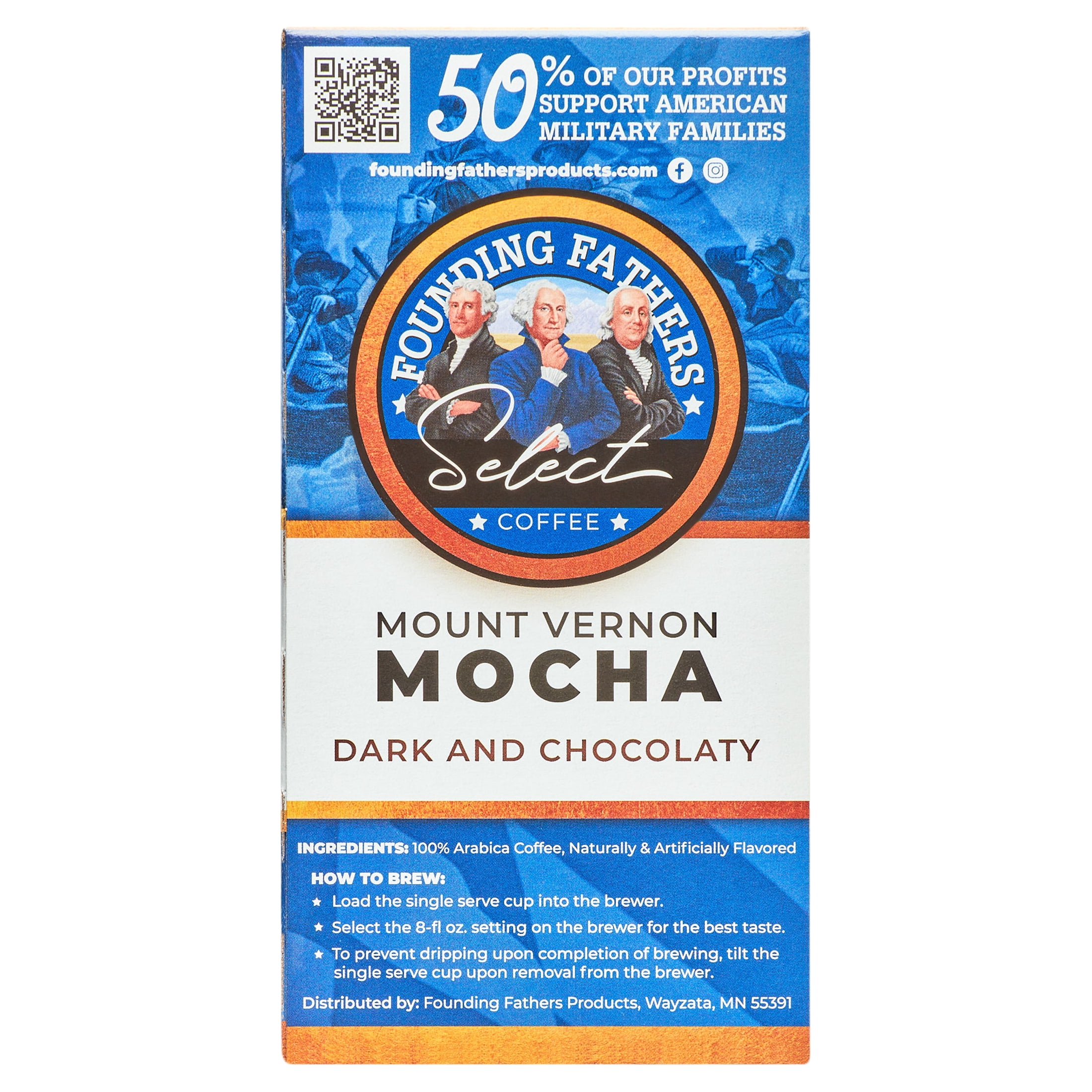 Founding Fathers Mount Vernon Mocha, Medium Roast Coffee Pods, 24 Count