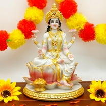 alikiki Indian Goddess Lakshmi Statue - 8.7" H Hindu Laxmi Devi Idol Diwali Gift for Indian Friends Murti Pooja Item Home Office Mandir Temple Altar Puja Decoration (Marble Color)