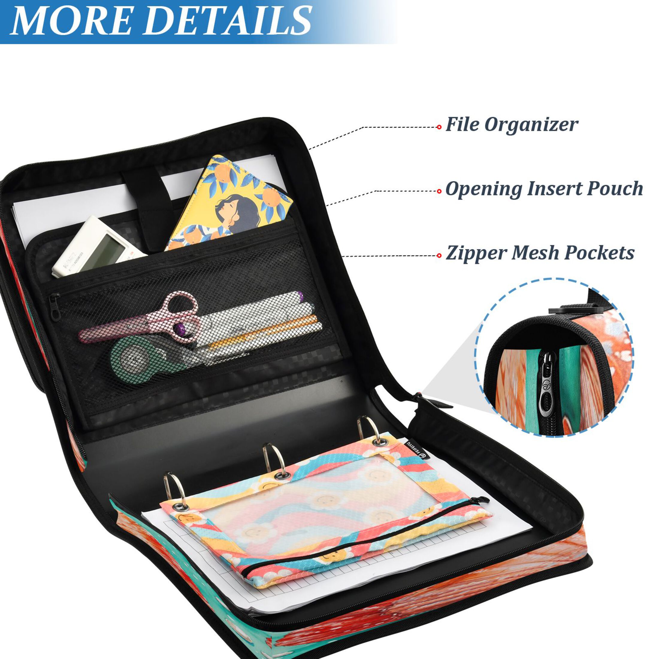 YAZAOO Zipper Binder trapper keeper Documents Organized Design Coral Seas Printed