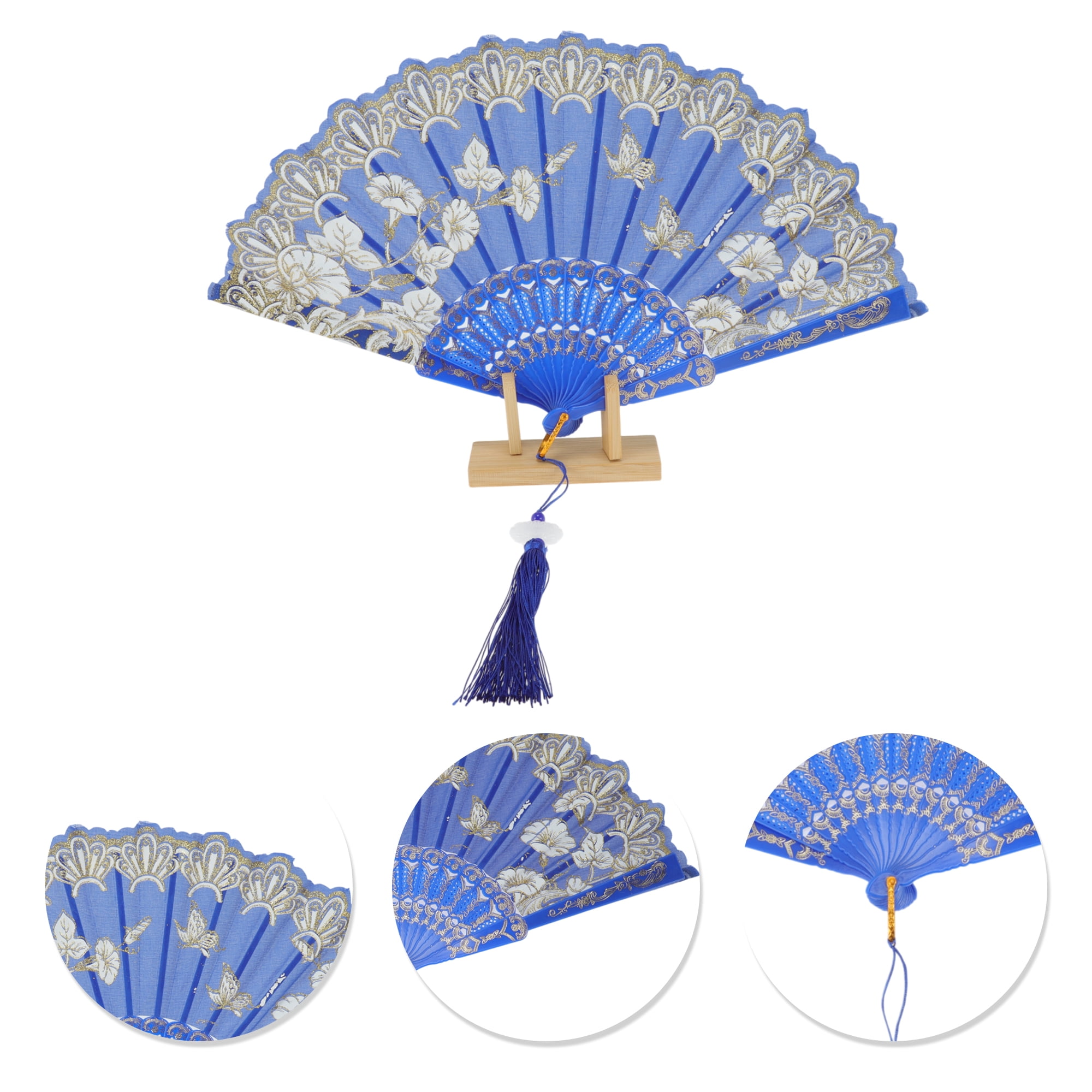 Unique Bargains Tassel Folding Fan 1 Pc for Weddings Parties Blue
