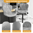 thumbnail image 3 of ClinQ Swivel Adjustable Bar Stools Set of 4, PU Leather Counter Height Bar Chairs with 360° Swivel, Hydraulic Lift, Footrest, Lightgray, 3 of 6