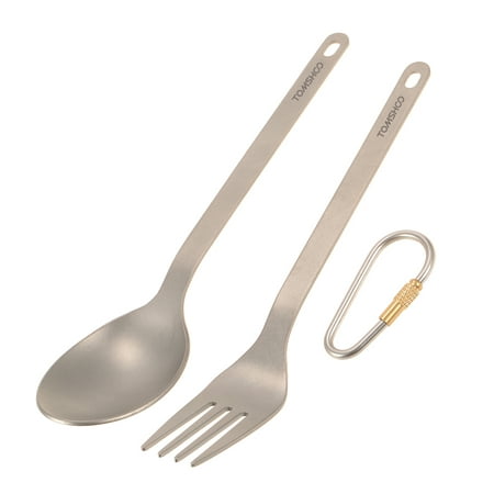 TOMSHOO Titanium Tableware Dinner Frok Spoon Cutlery Set Flatware with Carabiner Storage Sack for Home Outdoor (Best Flatware For The Money)