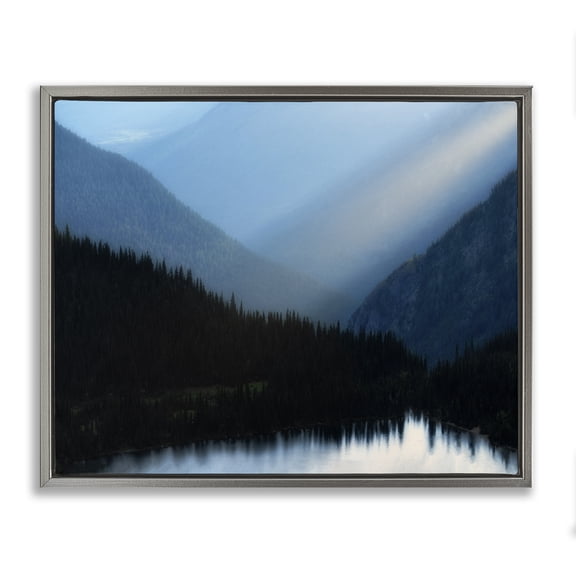 Stupell Industries Traditional Blue Mountain Trees Reflection Gray Floating Frame Canvas Art, 31 x 25, by Dennis Frates