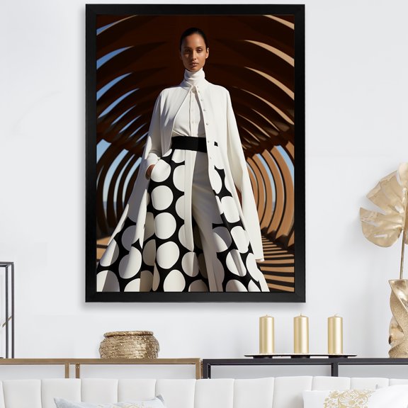Designart "Black and White Women's Fashion Elegance I" Inspirational Framed Wall Art - Glam White Fashion Living Room Framed Canvas Art