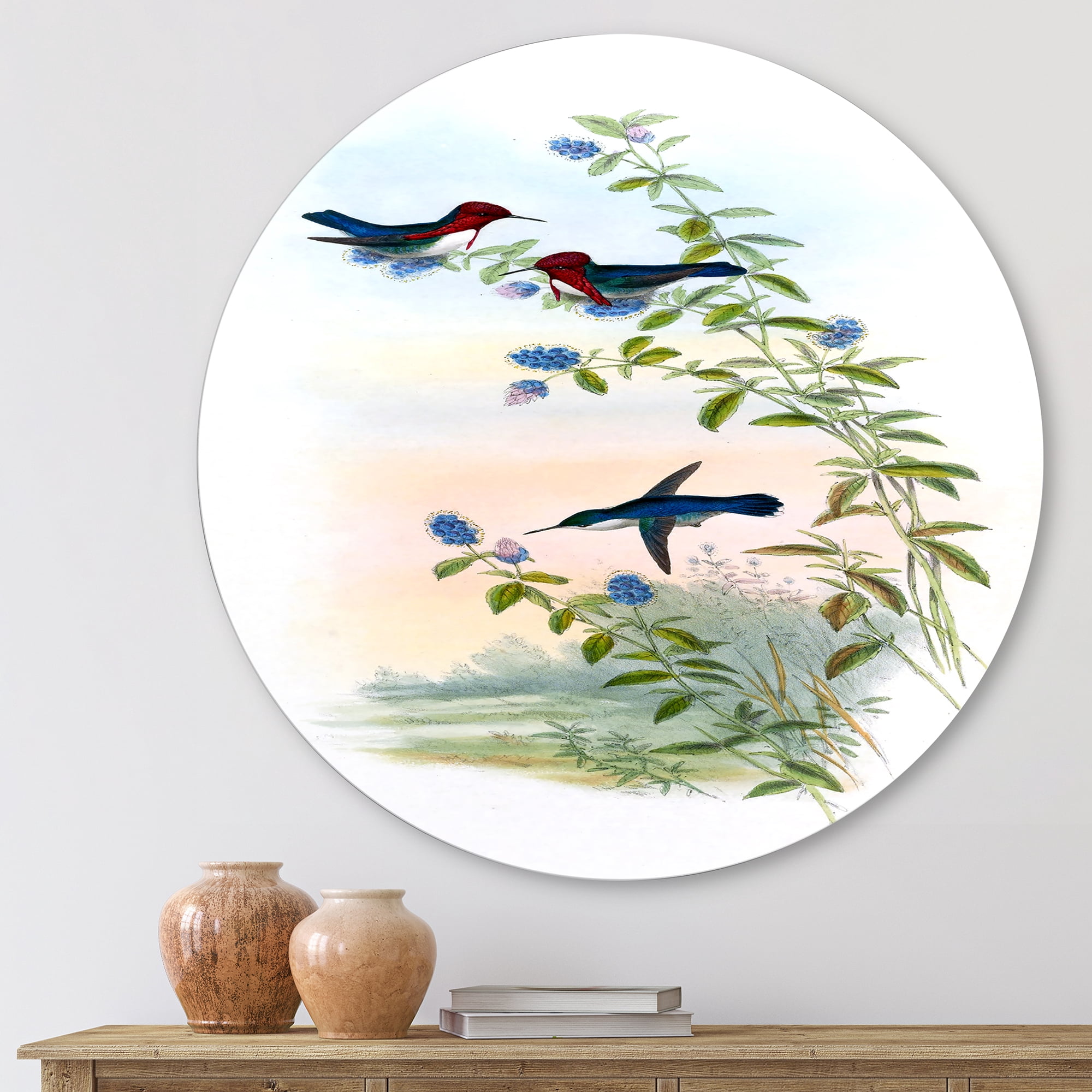 Designart 'Ancient Hummingbird II' Traditional Circle Metal Wall Art 11x11 - Disc of 11
