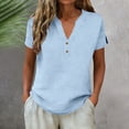 thumbnail image 3 of Rutainlusire Womens Button Notch V-Neck Tops Ladies Casual Solid Color Breathable Summer Tops, 3 of 6
