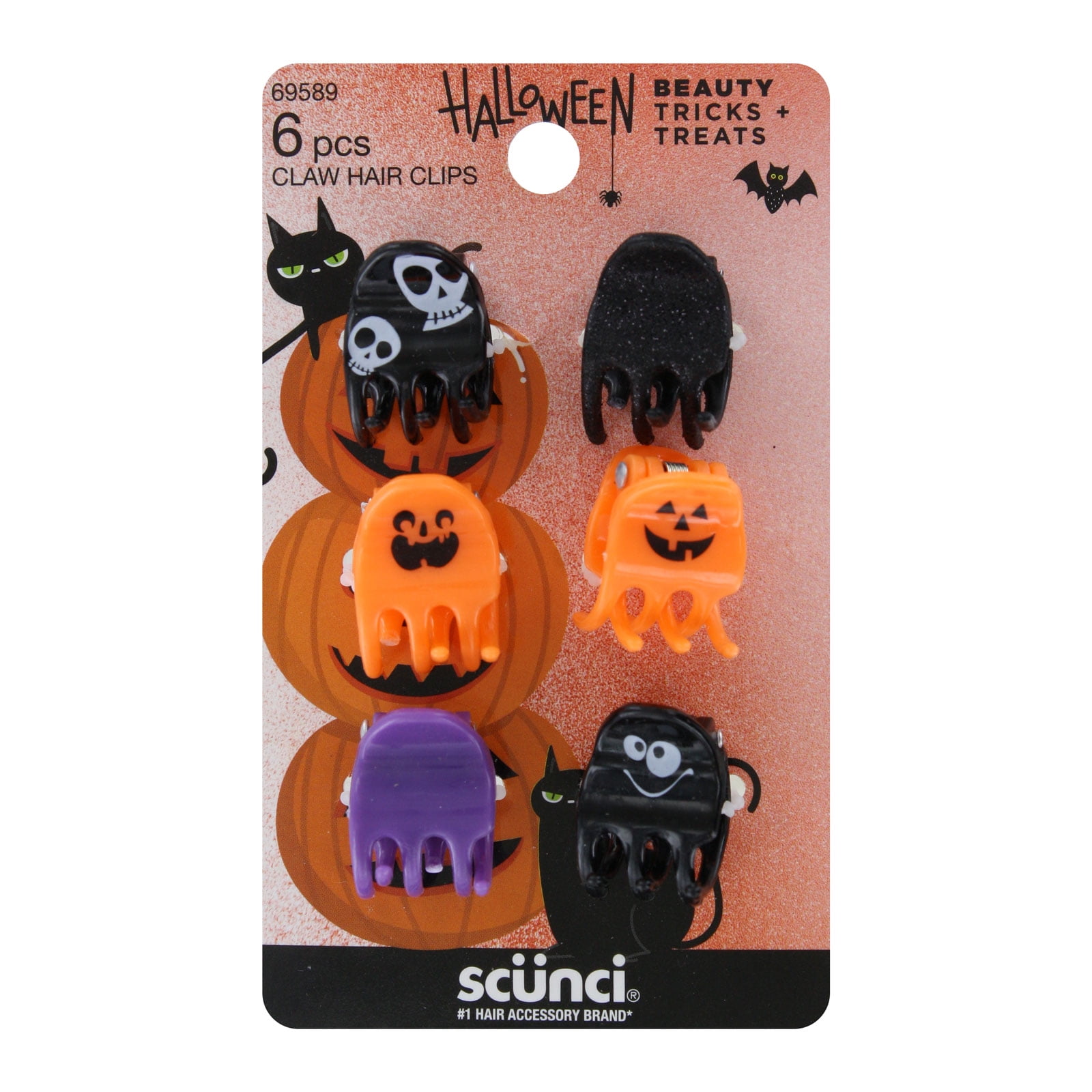 Scunci Halloween Hair Claw Clips, Pumpkin Assortment