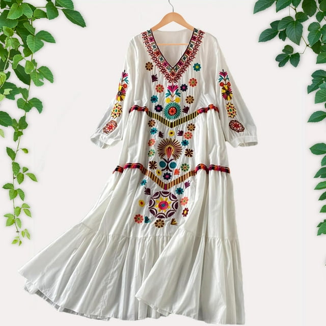 Vestido de playa elegante Yinane Con mangas 3/4 escote en V 108cm