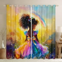 Homewish Kawaii Black Princess Blackout Curtains Set of 2 (52x84 Each) for Teen, Fashion Oil Printing Window Curtains, Dreamy Stars Rainbow Curtains and Drapes, Black Out Curtains Decor