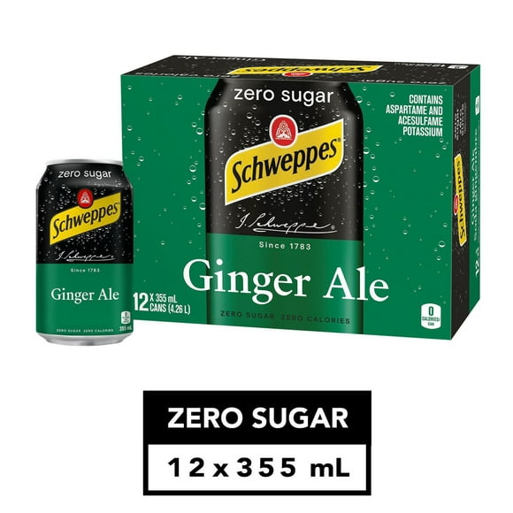 Schweppes Ginger Ale Zero Sugar, 12 x 355 mL cans, 12x355mL