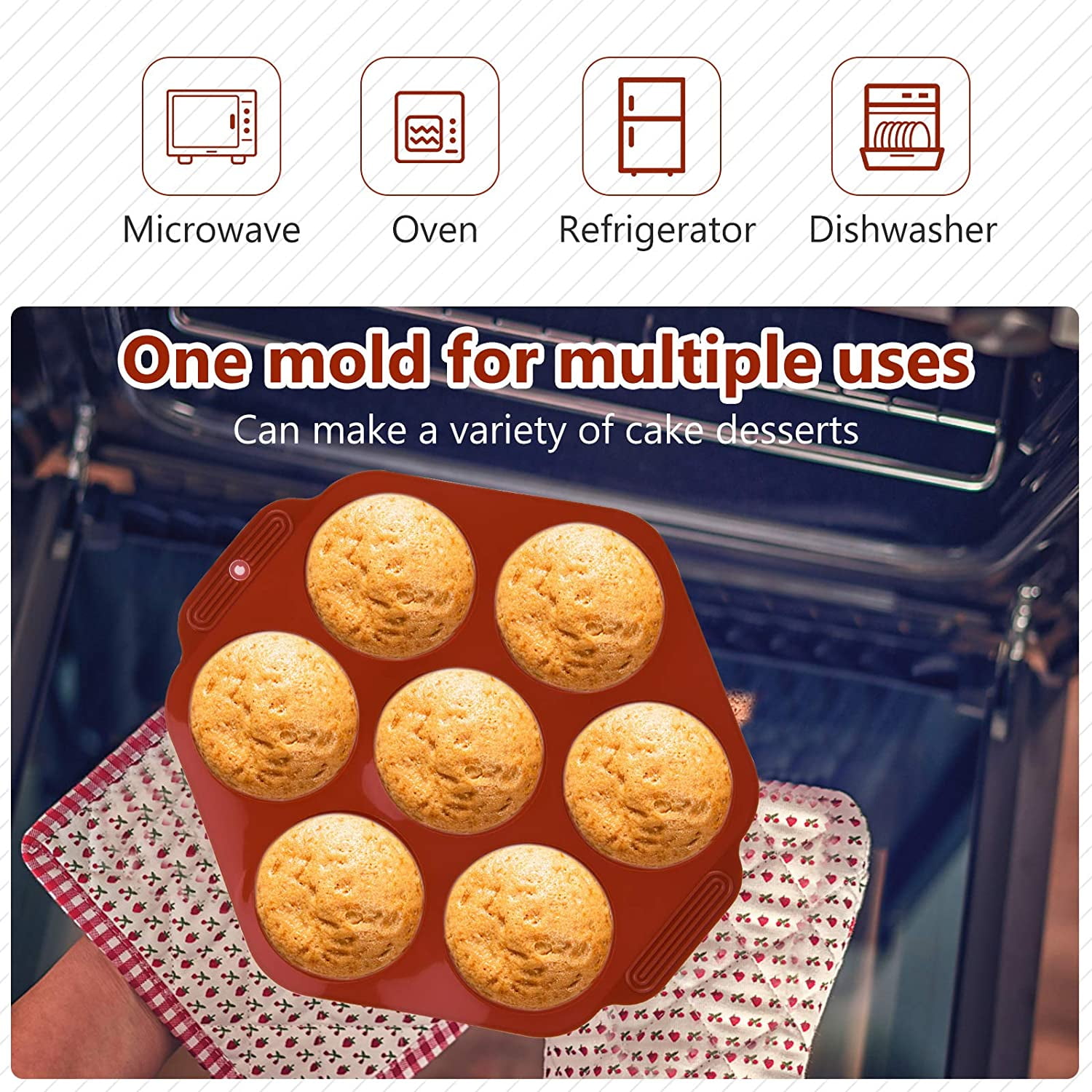 Kepooman 7 Holes Half Ball Sphere Silicone Baking Molds for Chocolate Cake, Set of 2, Red Kepooman 7 Holes Half Ball Sphere Silicone Baking Molds for Chocolate Cake, Set of 2, Red