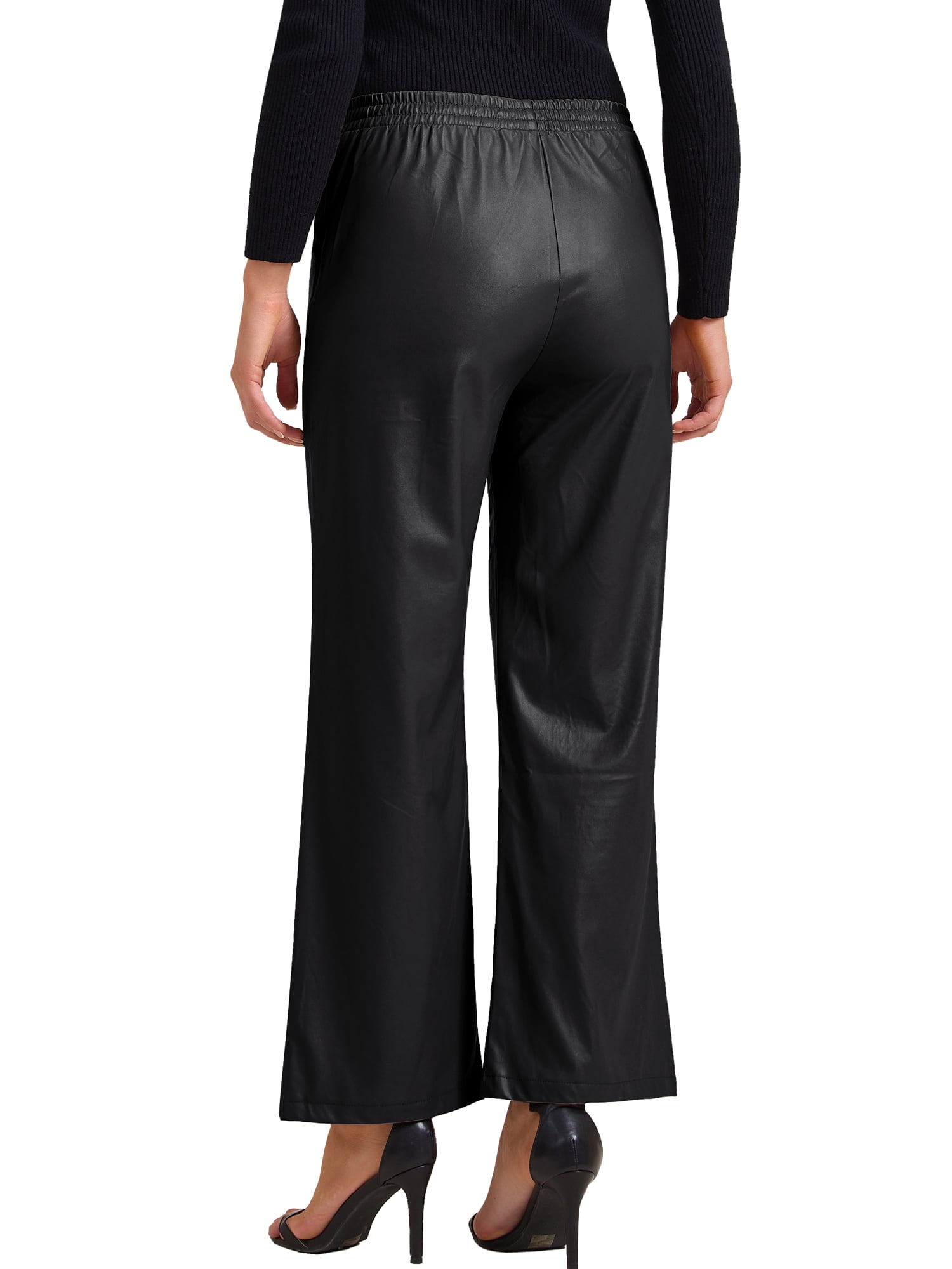 INSPIRE CHIC Women's Faux Leather Pants High Waist Straight Leg Pant Trousers with Pockets Party Outfit XS Black
