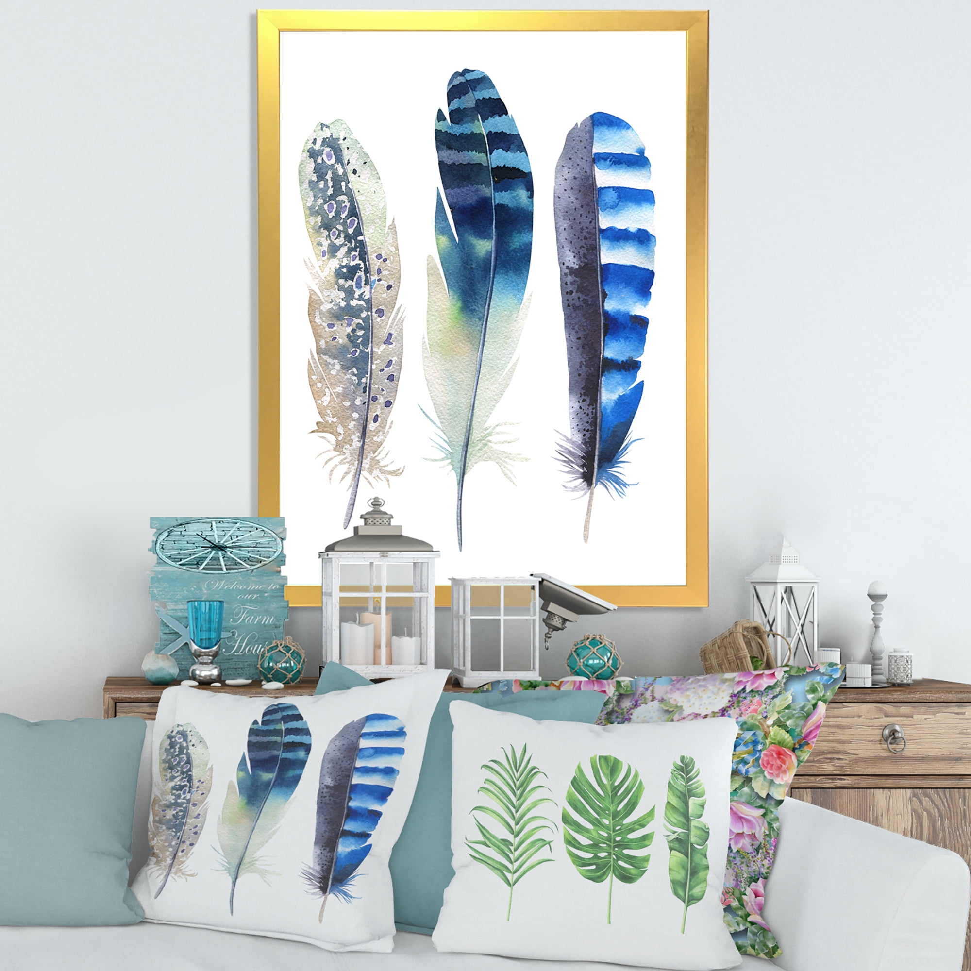 Designart 'Colourful Boho Art Feathers I' Bohemian & Eclectic Framed Art Print