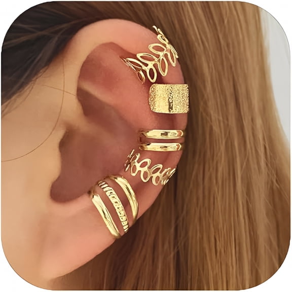 DESIGNICE 5 Pcs Gold Ear Cuffs for Women Non Piercing Ear Cuff Earrings Clip on Earring Set Huggie Hoop Earrings Cartilage Earrings Stack Jewelry for Women