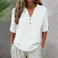 thumbnail image 6 of Womens Blouse Plus Size Solid Color Short Sleeve V-Neck Tops Women's Basic Summer Casual Leisure Button-up Pullover Shirts, 6 of 10
