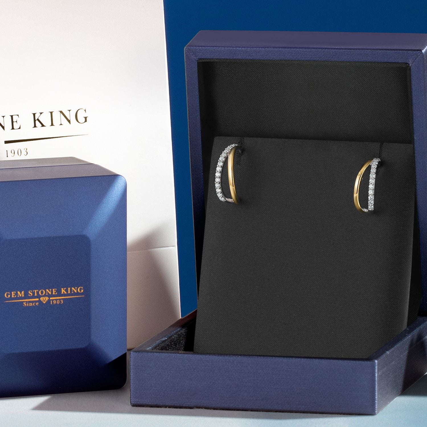 Gem Stone King 925 Sterling Silver and 10K Yellow Gold White Lab Grown Diamond Split Hoop Huggie Earrings for Women | Gemstone April Birthstone | 16MM = 5/8 inch | 0.28 Cttw