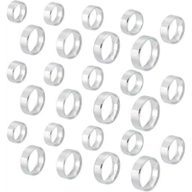 Anillo de compromiso de boda de acero inoxidable liso de 27 piezas, 9 estilos, con inscripción, ancho, clásico, para hacer joyas