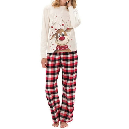

LisenraIn Christmas Family Matching Pajamas Set Deer Top Plaid Pants Xmas