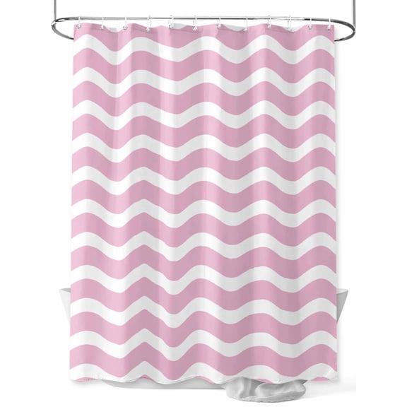 Shower Curtain Waterproof for Bathroom 72x84 Inch, Pink Nautical Waves Bath Curtain for Bath Stalls and Tub Lines Stripes Decorative Shower Curtains with Hooks