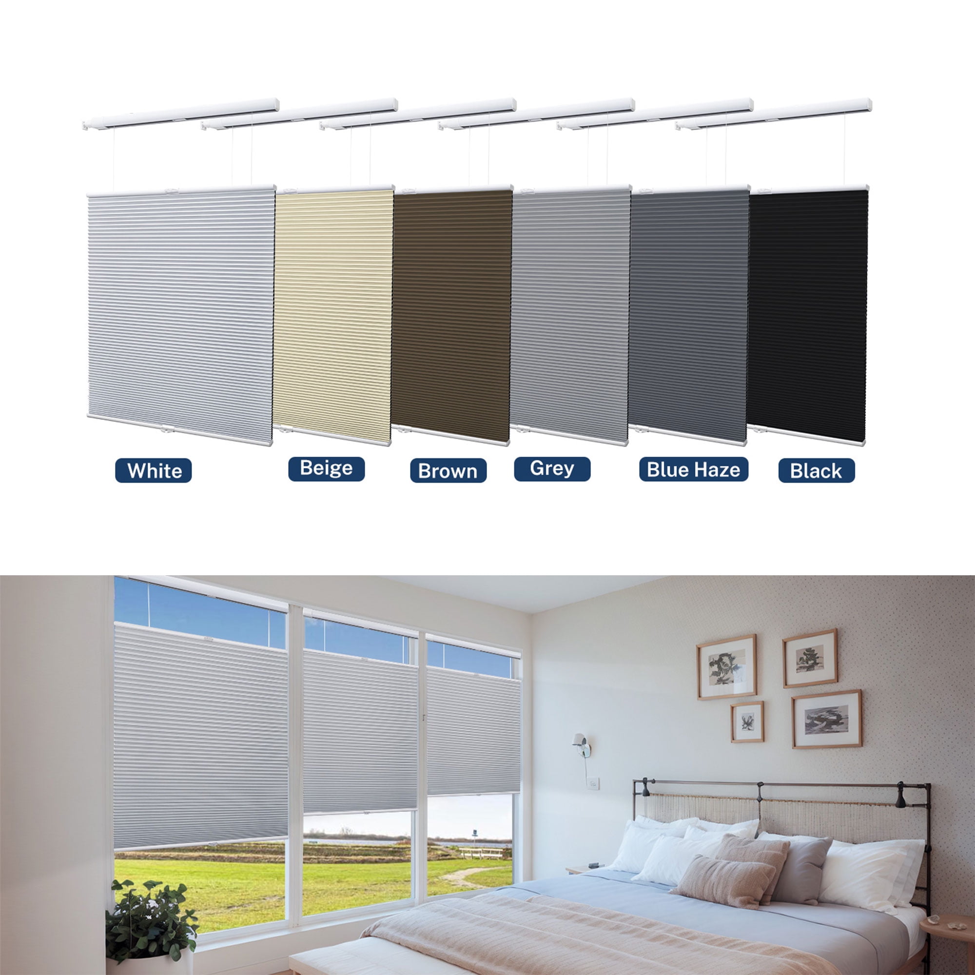 Keego No Drill Top Down Bottom Up Cellular Shades for Windows Blackout Cordless Blind Window Shades No Tool Honeycomb Blinds Shades for Home, Easy To Install, White, 49"W x 56"H