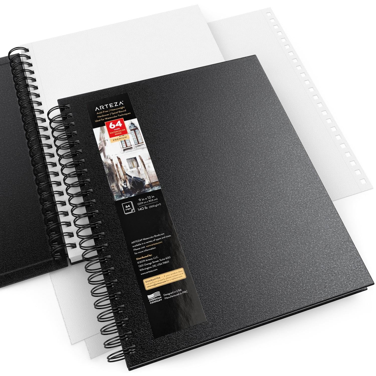 Arteza 9" x 12" Spiral-Bound Hardcover Watercolor Sketchbook, 32 Pages, Black, Set of 2