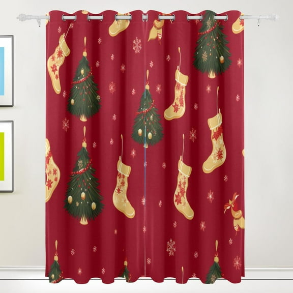 Christmas Trees Socks Black Out Curtains 84 Inch Length Curtains for Sliding Glass Doors Bedroom Living Room 2 Pack