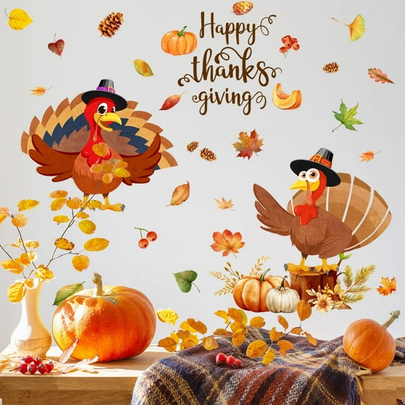 142-Piece Thanksgiving Stickers Set - Adorable Pumpkin Turkey Leaves Wall Decals for Holiday Party Home Decor, Easy Peel & Stick PVC Decoration for Doors Walls Tables Cabinets