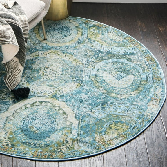 Unique Loom Baracoa Collection Area Rug - Coppelia (8' Round Light Blue/Blue)