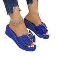 thumbnail image 4 of Blue Womens Summer Bow Accent Wedge Wedge Heel Slide Sandals For Casual Outdoor And Indoor Wear With Easy Slip On Design Everyday Footwear Size 37, 4 of 9