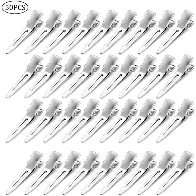50 Pack 1.75 Inches Single Prong Hair Clips Silver Section Clips Metal Clips Hair Pins for Curls